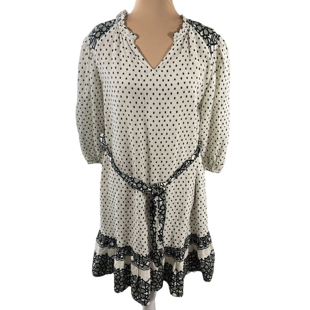 New Knox Rose Tunic Dress V-Neck Long Sleeve Cream Taupe Black XS Extra Small
